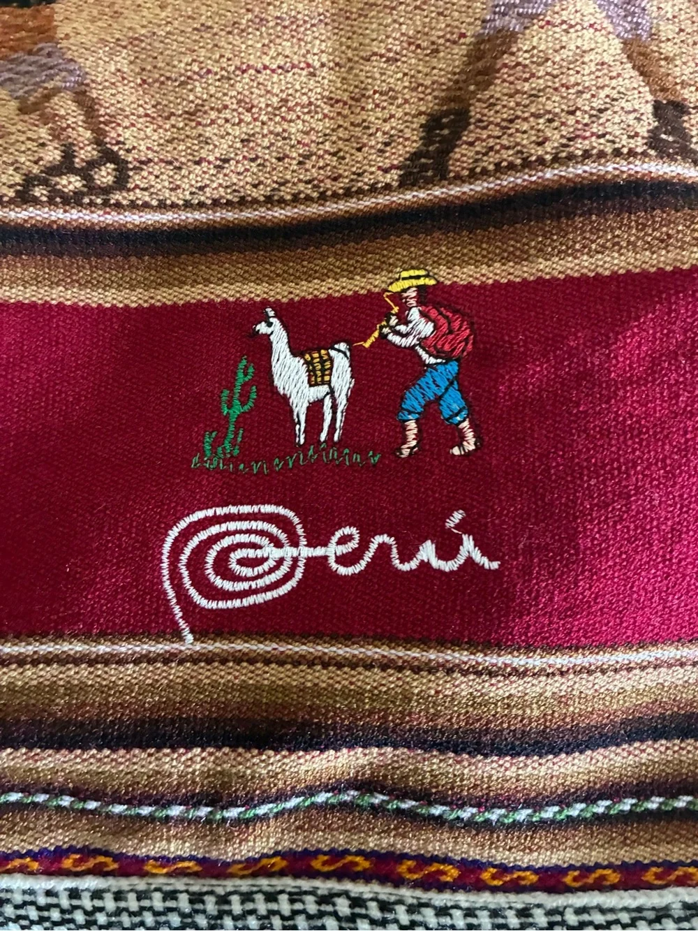 Peru Embroidered Red Canvas Crossbody Bag